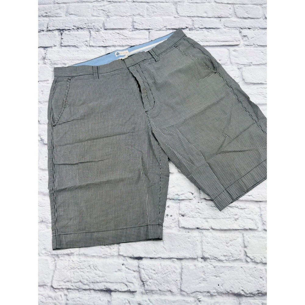 J.Crew Mens Gingham Checkered Cotton Shorts Black White Size 35 Casual Comfort